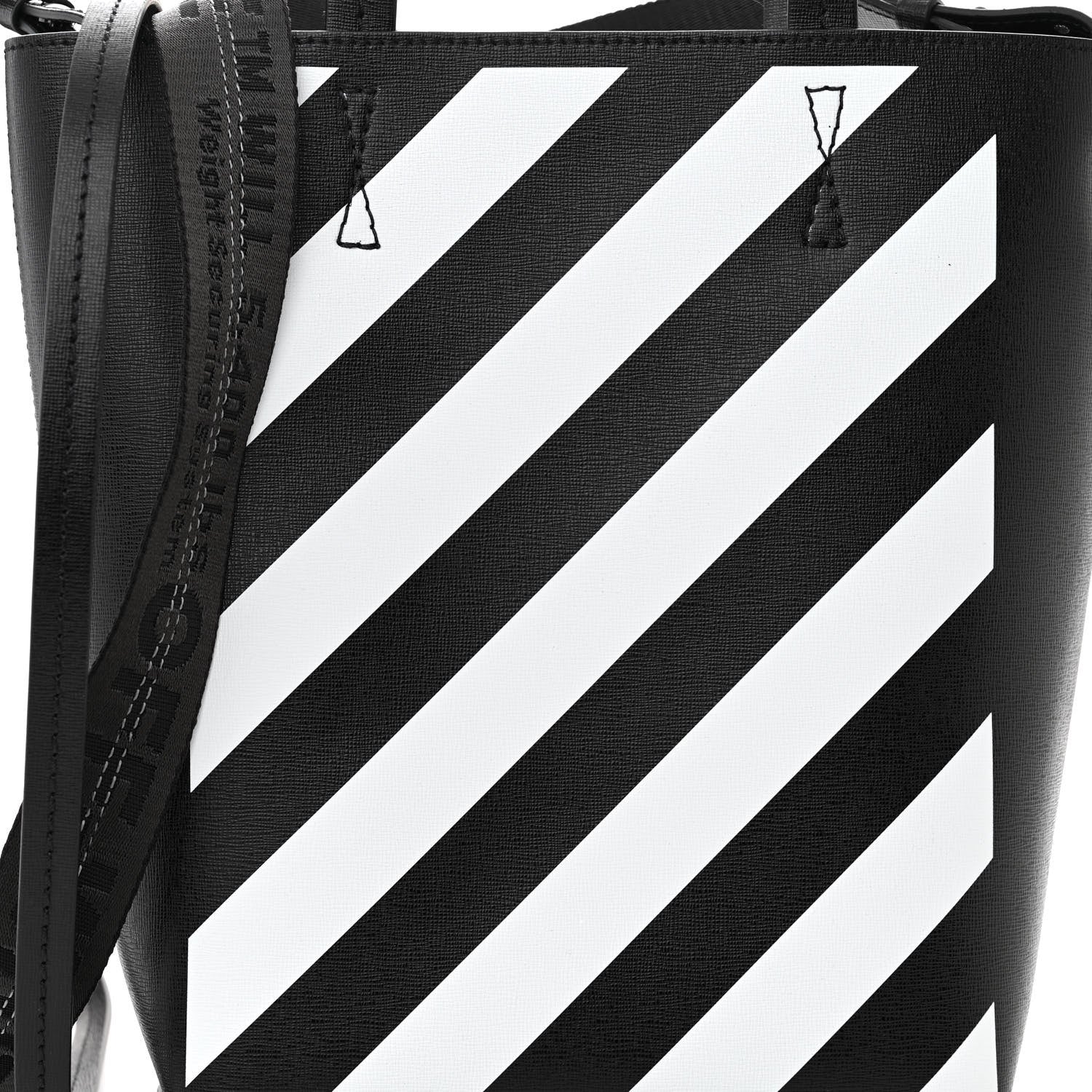 Off-White Saffiano Striped Diag Tote Black 7 of 9