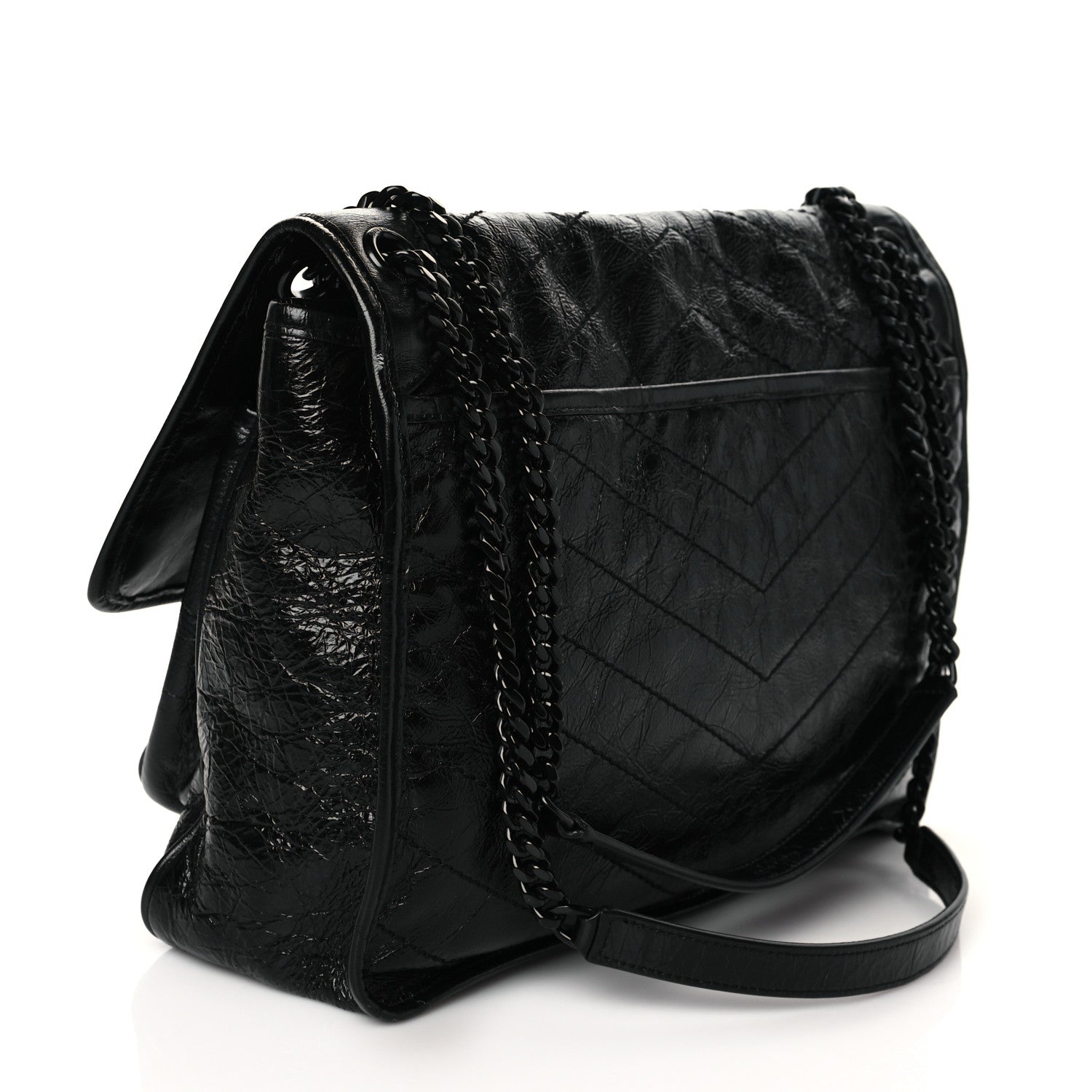 Saint Laurent Crinkled Calfskin Matelasse Monogram Medium Niki Chain Satchel Black 3 of 9