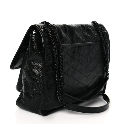 Saint Laurent Crinkled Calfskin Matelasse Monogram Medium Niki Chain Satchel Black 3 of 9