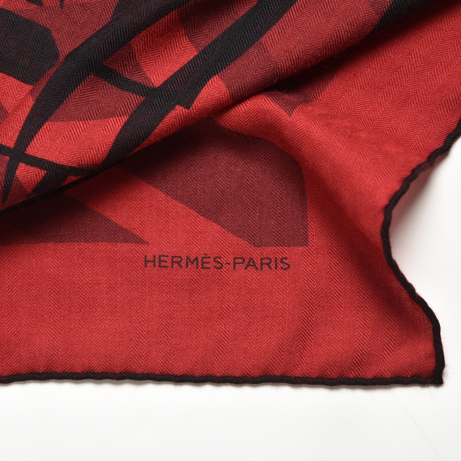 Hermes Cashmere Silk Imprimeur Fou Quadricube Shawl 140 Rouge Bordeaux Rouge Fonce 3 of 4