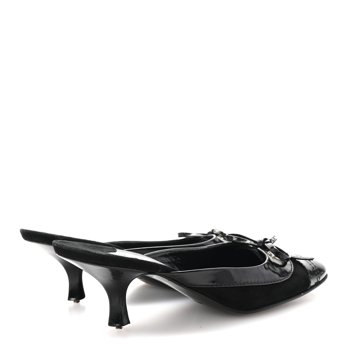 Patent Suede Cap Toe Kitten Heel Pumps 37.5 Black