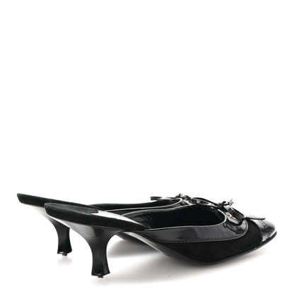 Chanel Patent Suede Cap Toe Kitten Heel Pumps 37.5 Black 5 of 8