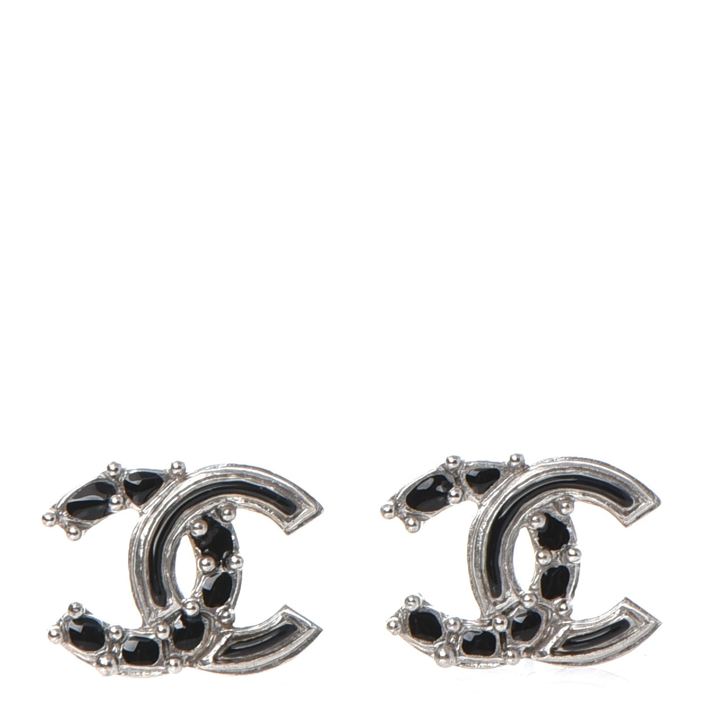 Enamel CC Earrings Black Silver