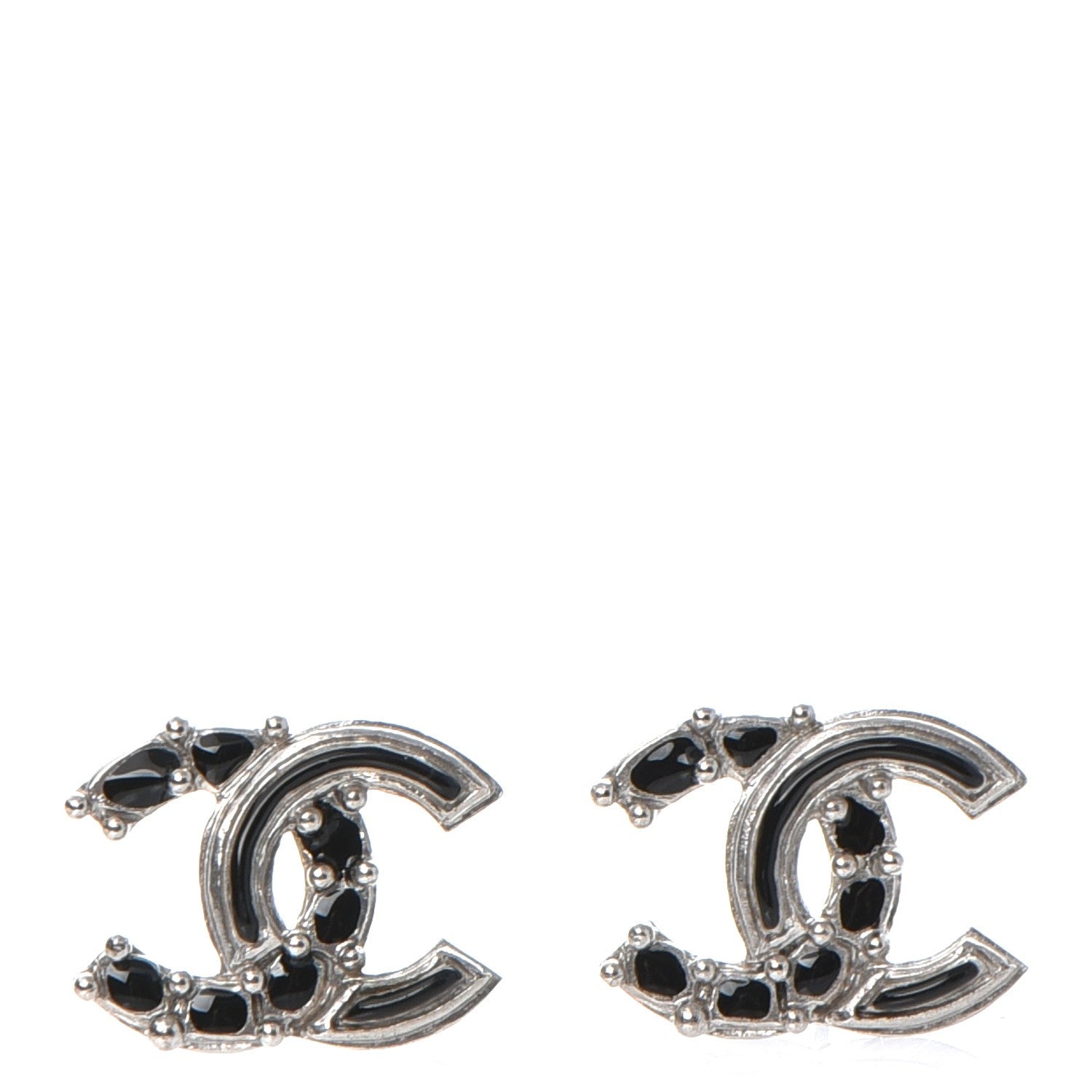 Chanel Enamel CC Earrings Black Silver 1 of 6