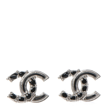 Chanel Enamel CC Earrings Black Silver 1 of 6