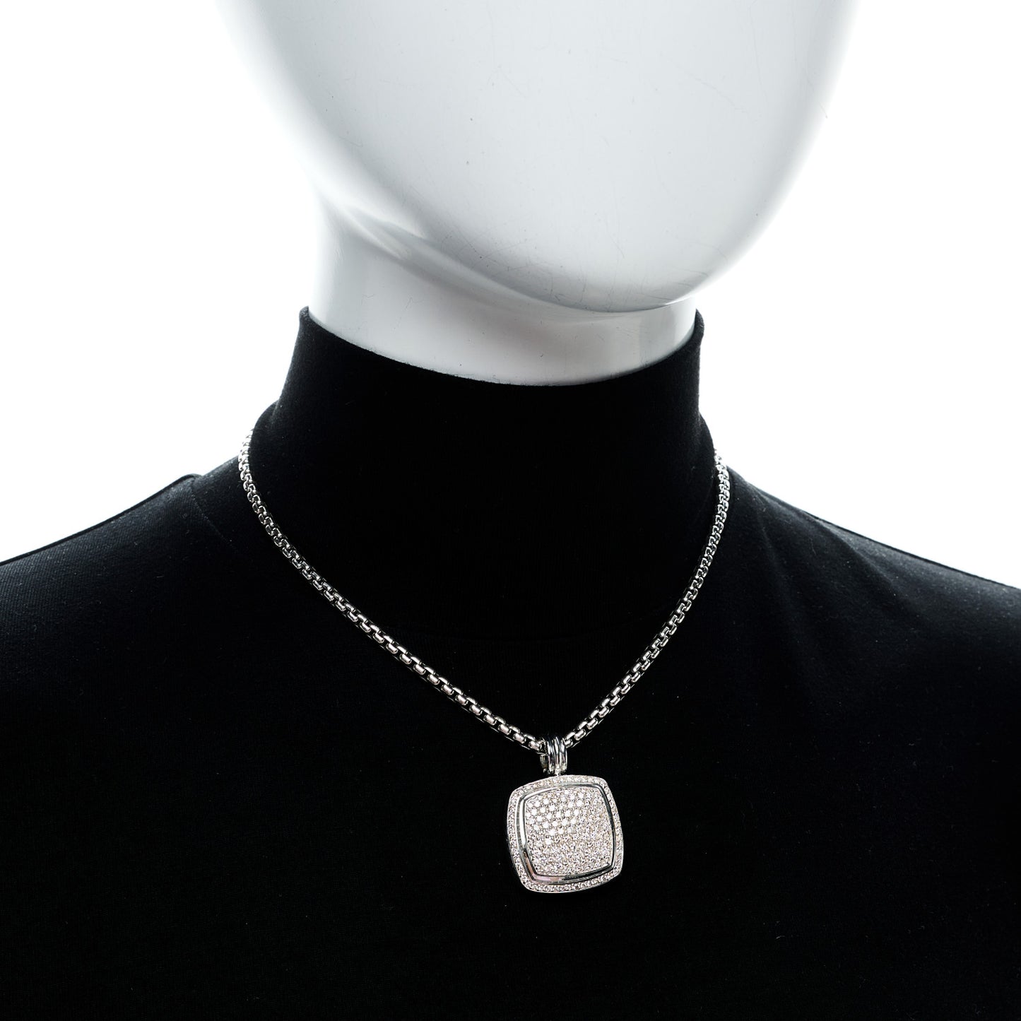Sterling Silver Diamond Large Albion Pave Pendant Necklace
