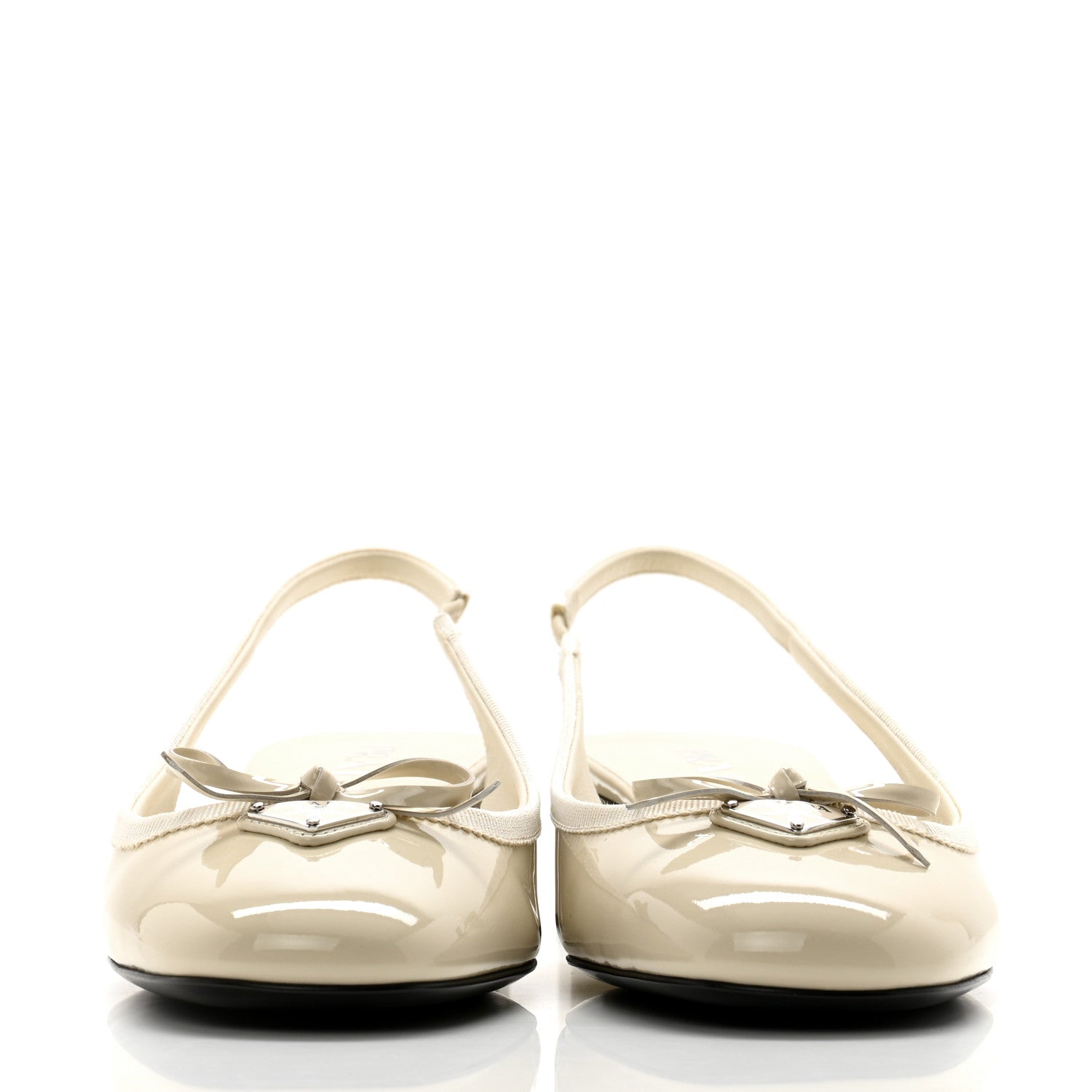 Prada Vernice Triangle Bow 45mm Slingback Pumps 38.5 Avorio 2 of 9