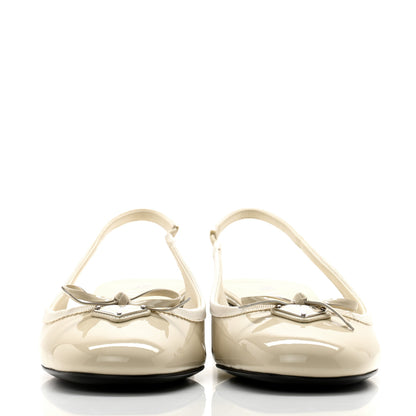 Prada Vernice Triangle Bow 45mm Slingback Pumps 38.5 Avorio 2 of 9