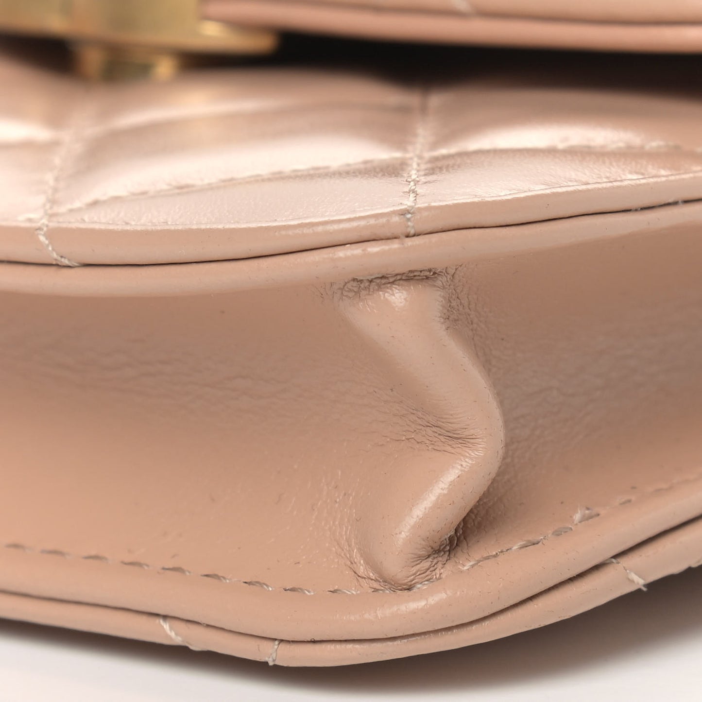 Calfskin Quilted Perfect Fit Coin Purse With Chain Beige