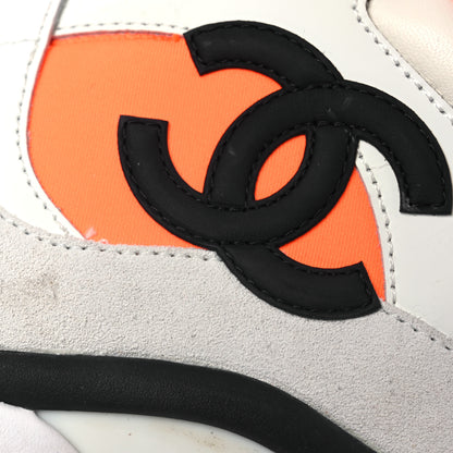 Chanel Suede Calfskin Lambskin Neoprene High Top CC Sneakers 39 White Fluo Orange 11 of 13