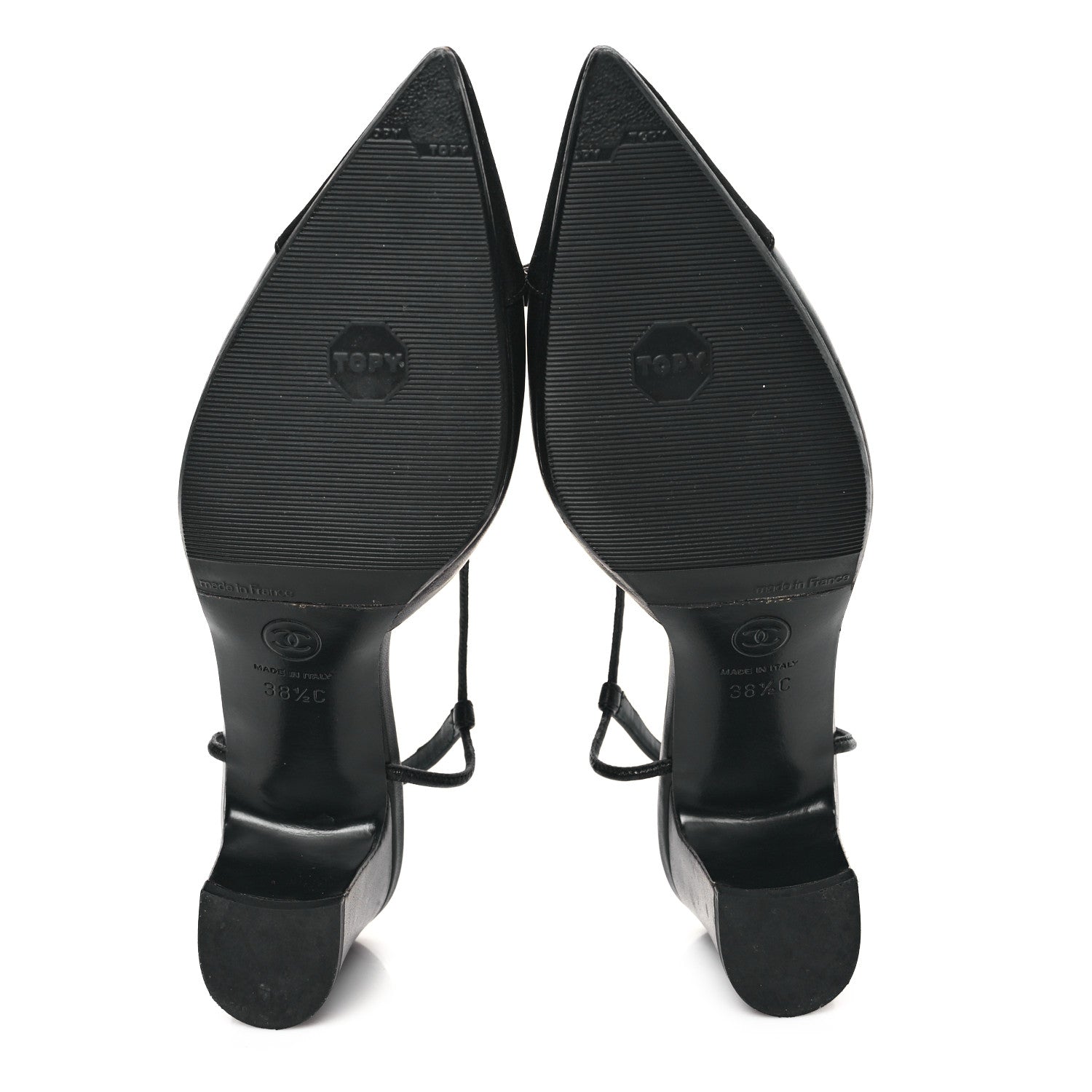 Chanel Lambskin Satin Slingback Cap Toe Bow Pumps 38.5 Black 6 of 9