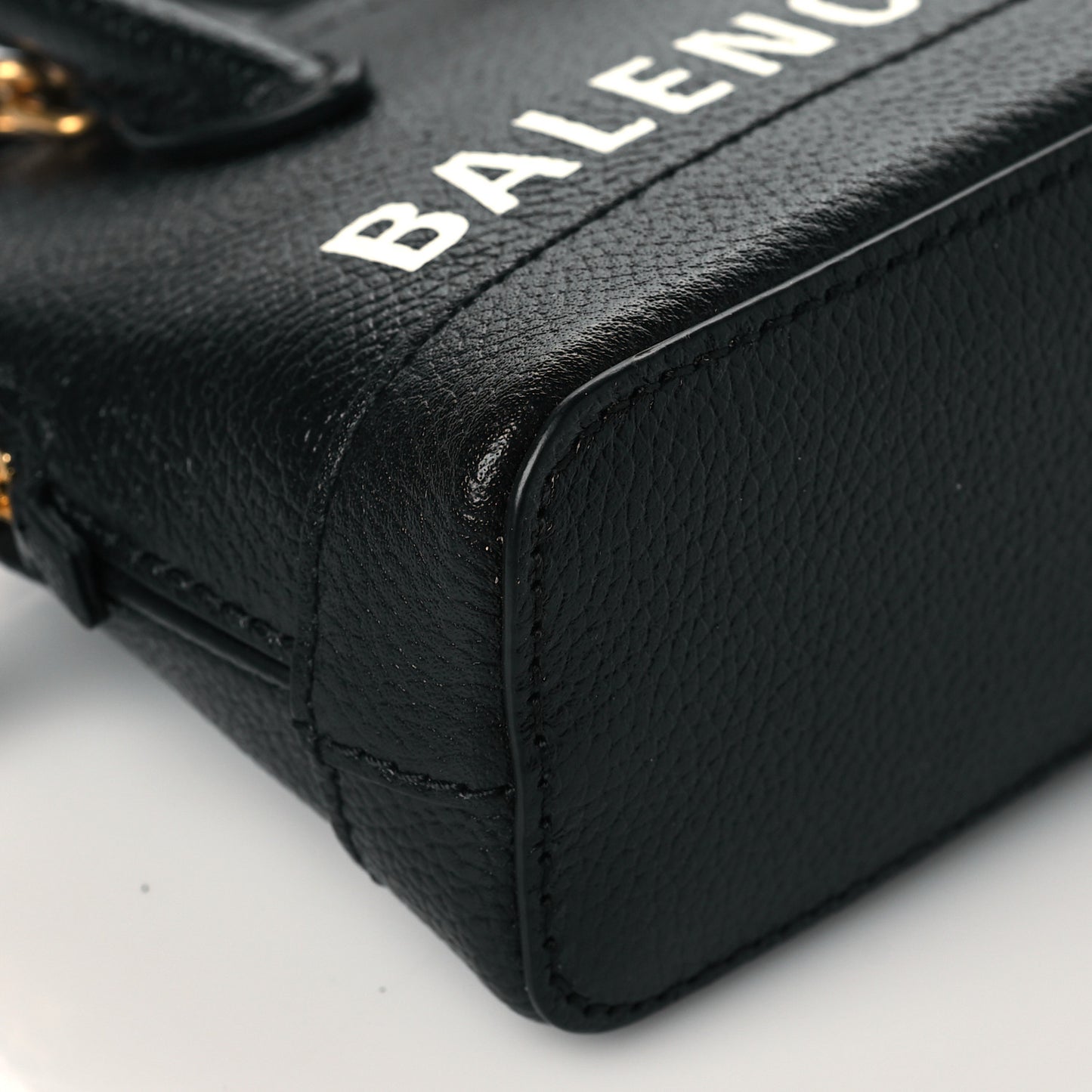 Grained Calfskin Logo Mini Ville Top Handle Bag Black White