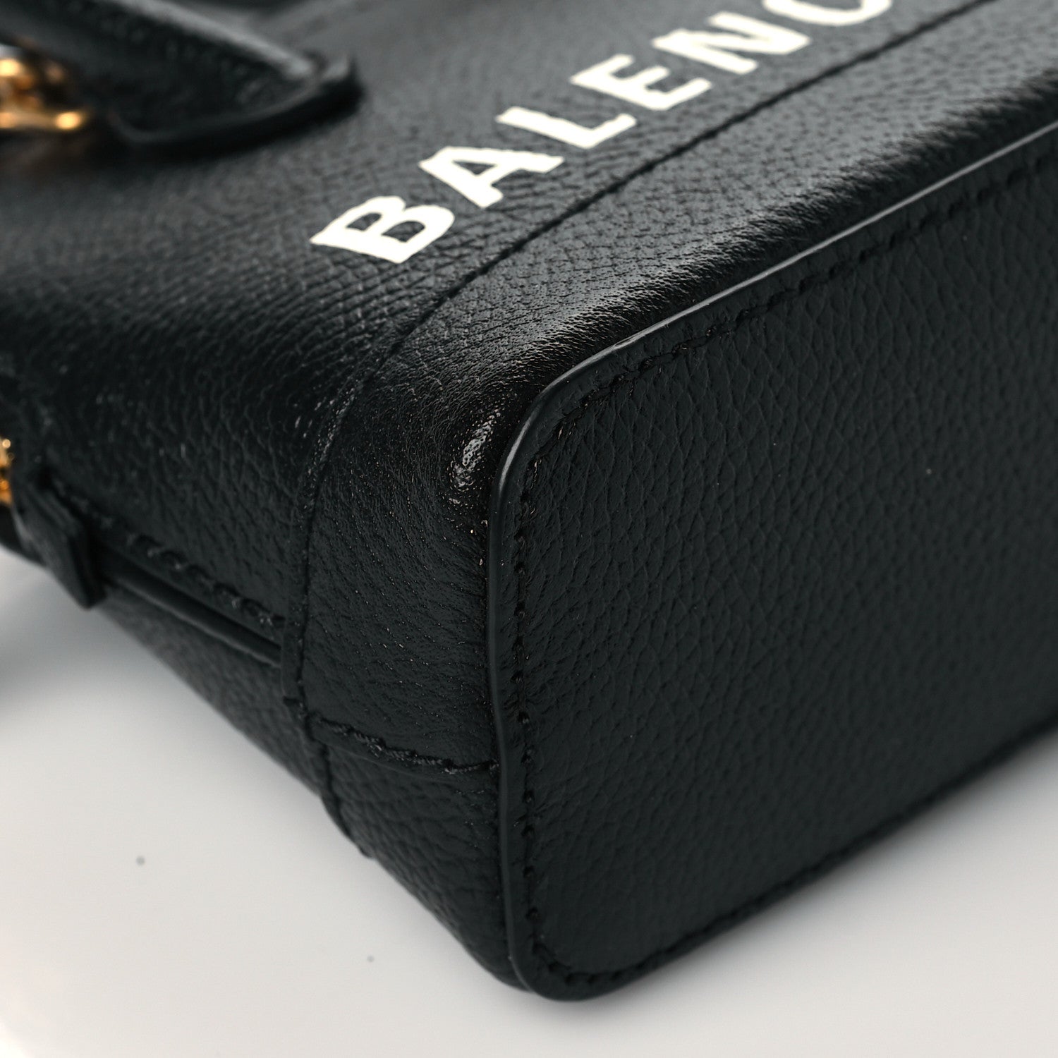Balenciaga Grained Calfskin Logo Mini Ville Top Handle Bag Black White 9 of 10