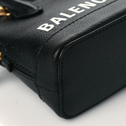 Balenciaga Grained Calfskin Logo Mini Ville Top Handle Bag Black White 9 of 10