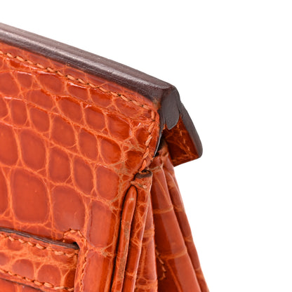 Hermes Shiny Niloticus Crocodile Birkin 25 Orange 17 of 19
