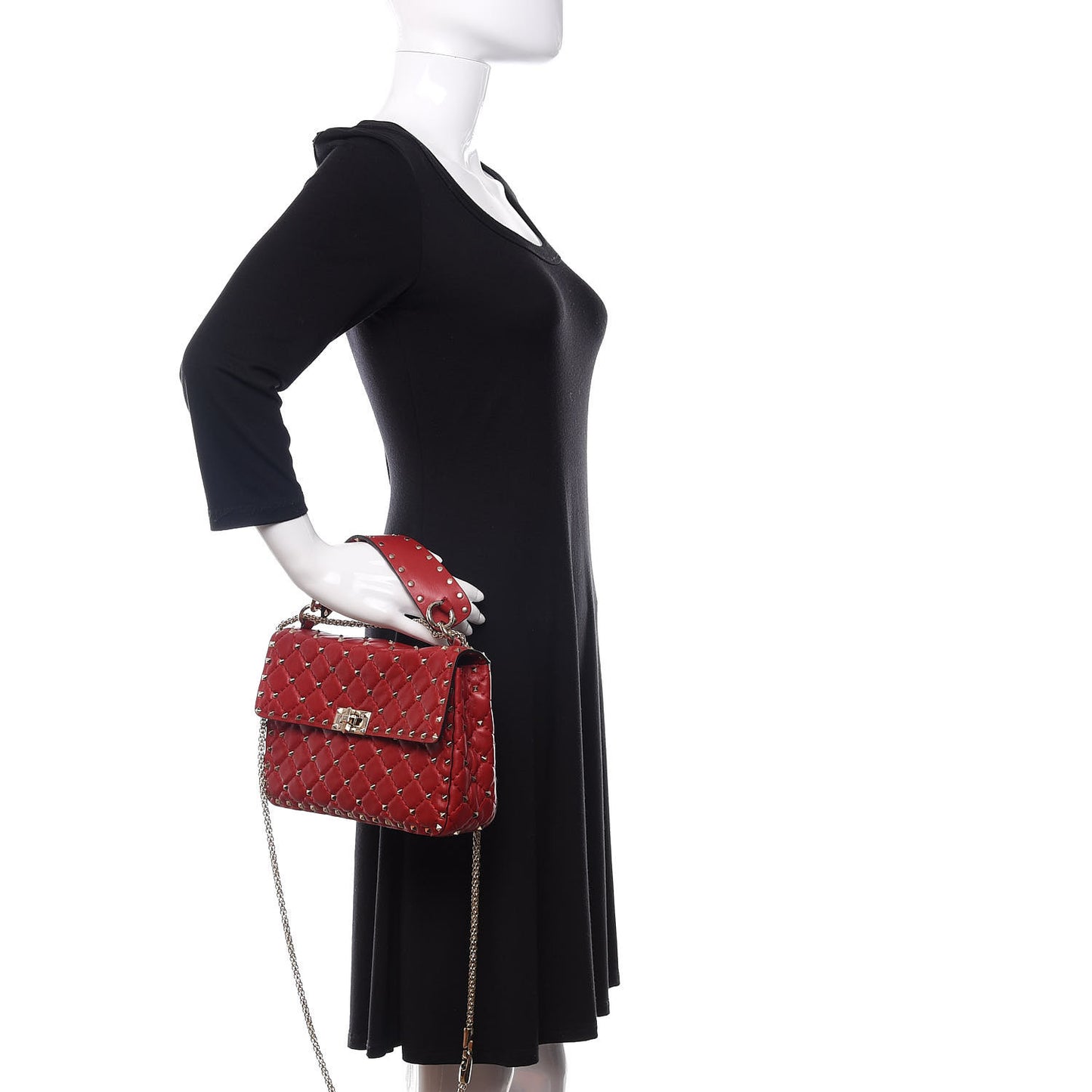 Nappa Medium Rockstud Spike Shoulder Bag Rosso Valentino