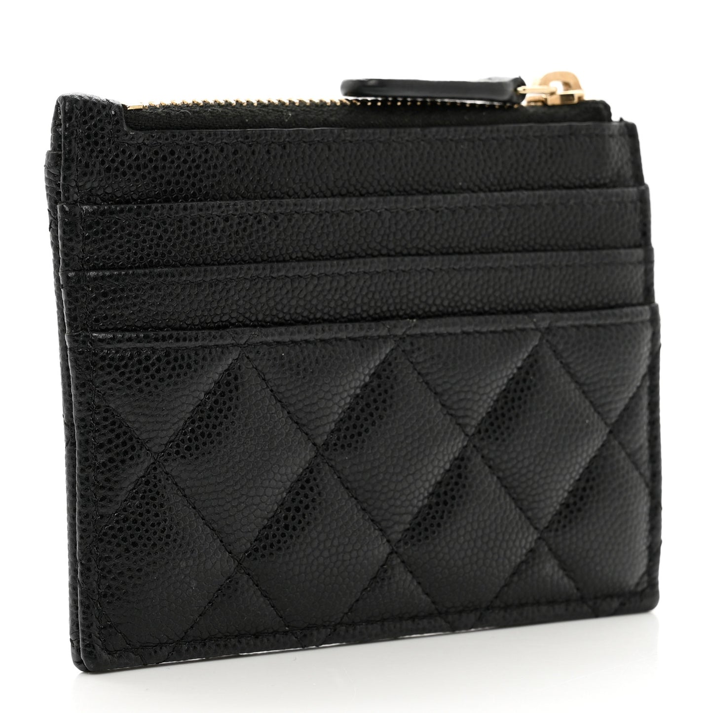 Caviar Quilted CC Zip Card Holder Black