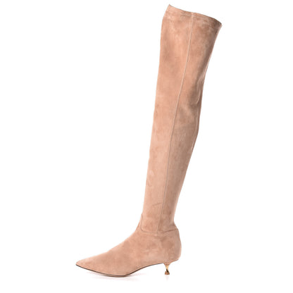 Valentino Garavani Suede Over The Knee Boots 37.5 Skin Sorbet 1 of 8