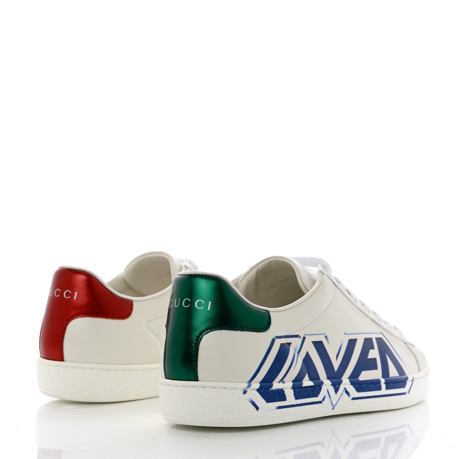 Gucci Calfskin Nappa LOVED Print Womens Ace Sneakers 37 White Red Flame Green 4 of 10