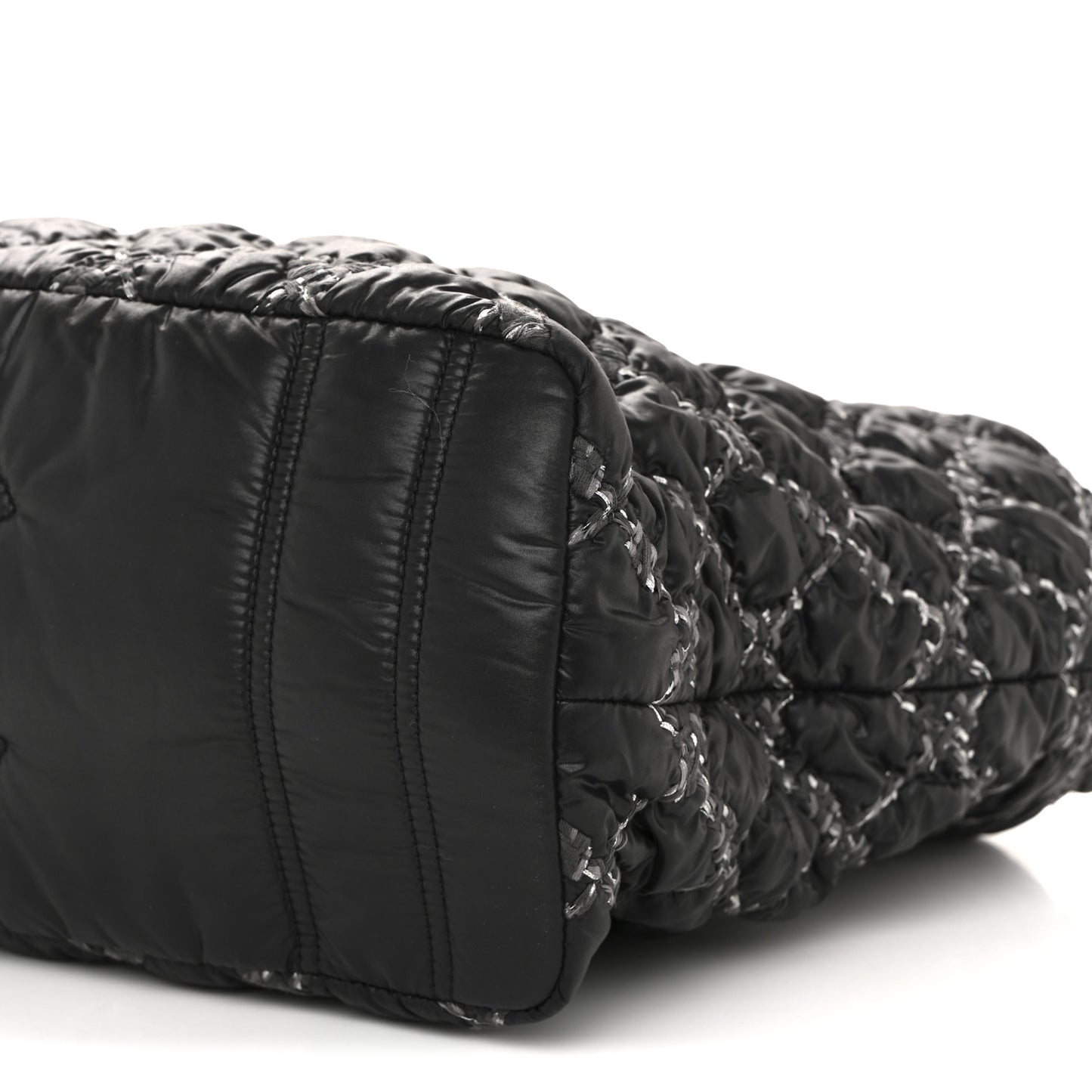 Nylon Quilted Tweed Stitch Bubble Tote Black