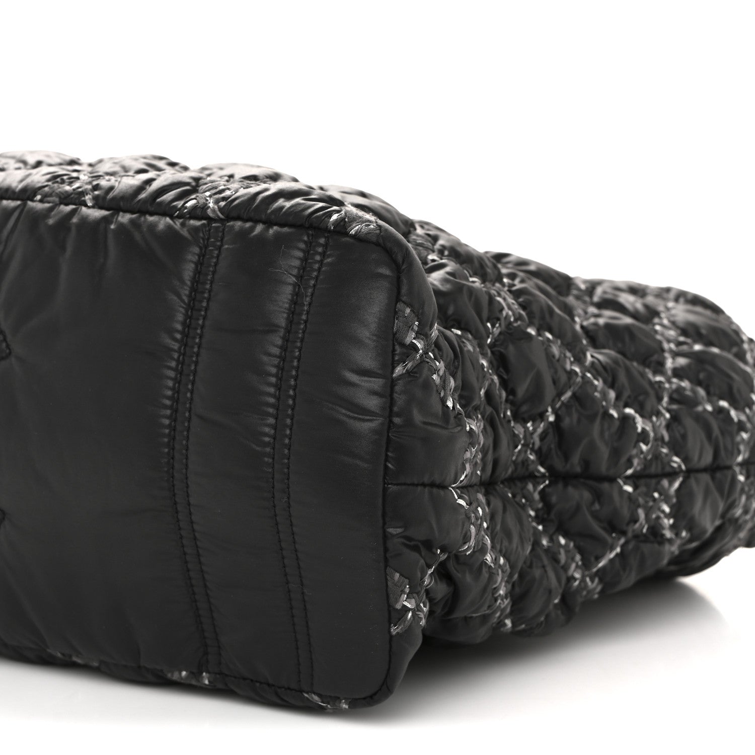 Chanel Nylon Quilted Tweed Stitch Bubble Tote Black 10 of 14