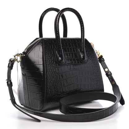Givenchy Calfskin Crocodile Embossed Mini Antigona Black 3 of 10