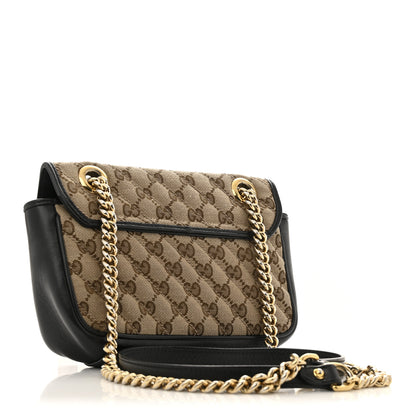 Gucci Monogram Matelasse Diagonal Mini GG Marmont Shoulder Bag Beige Black 3 of 15