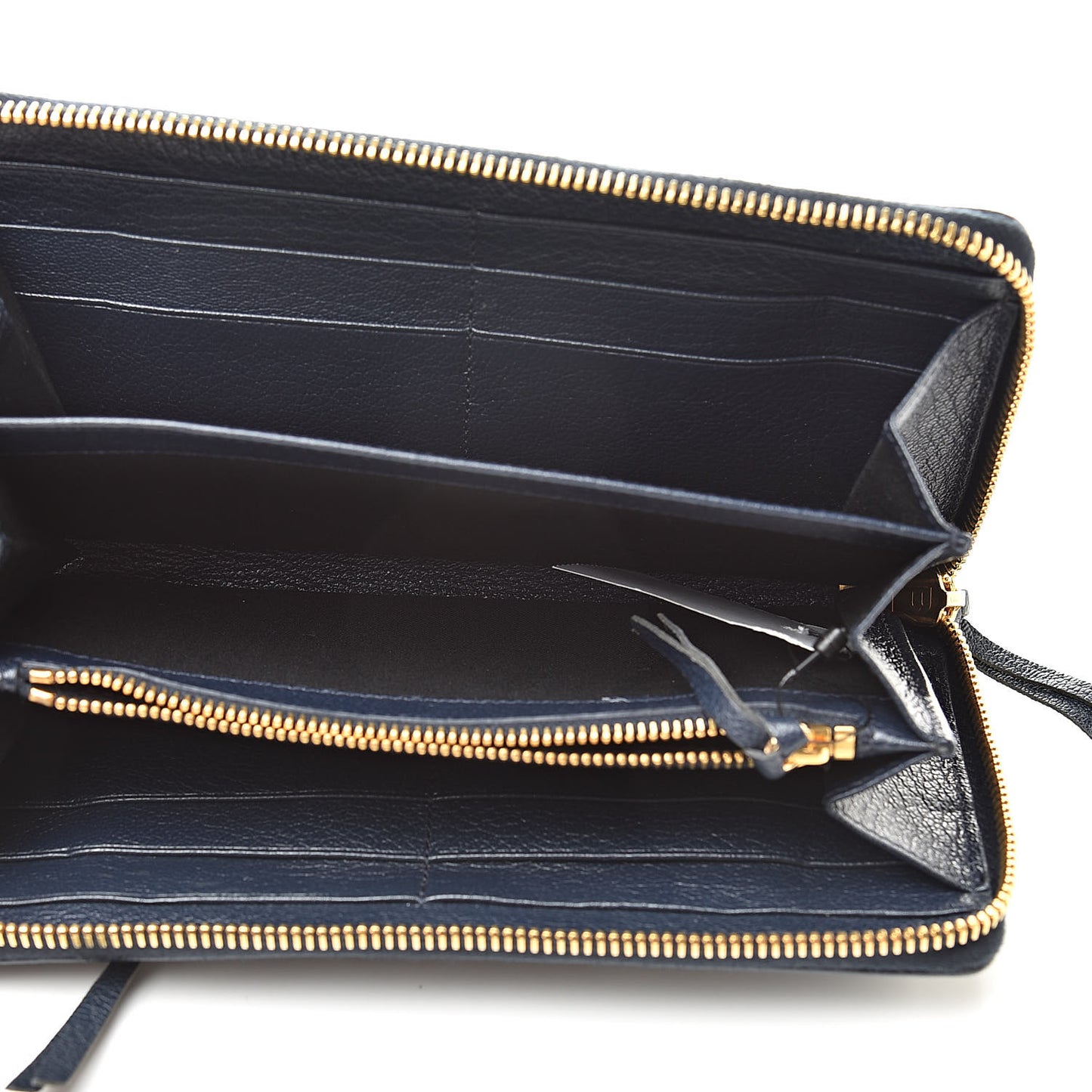 Chevre Gold Metallic Edge Hardware Continental Zip Around Wallet Bleu Nuit