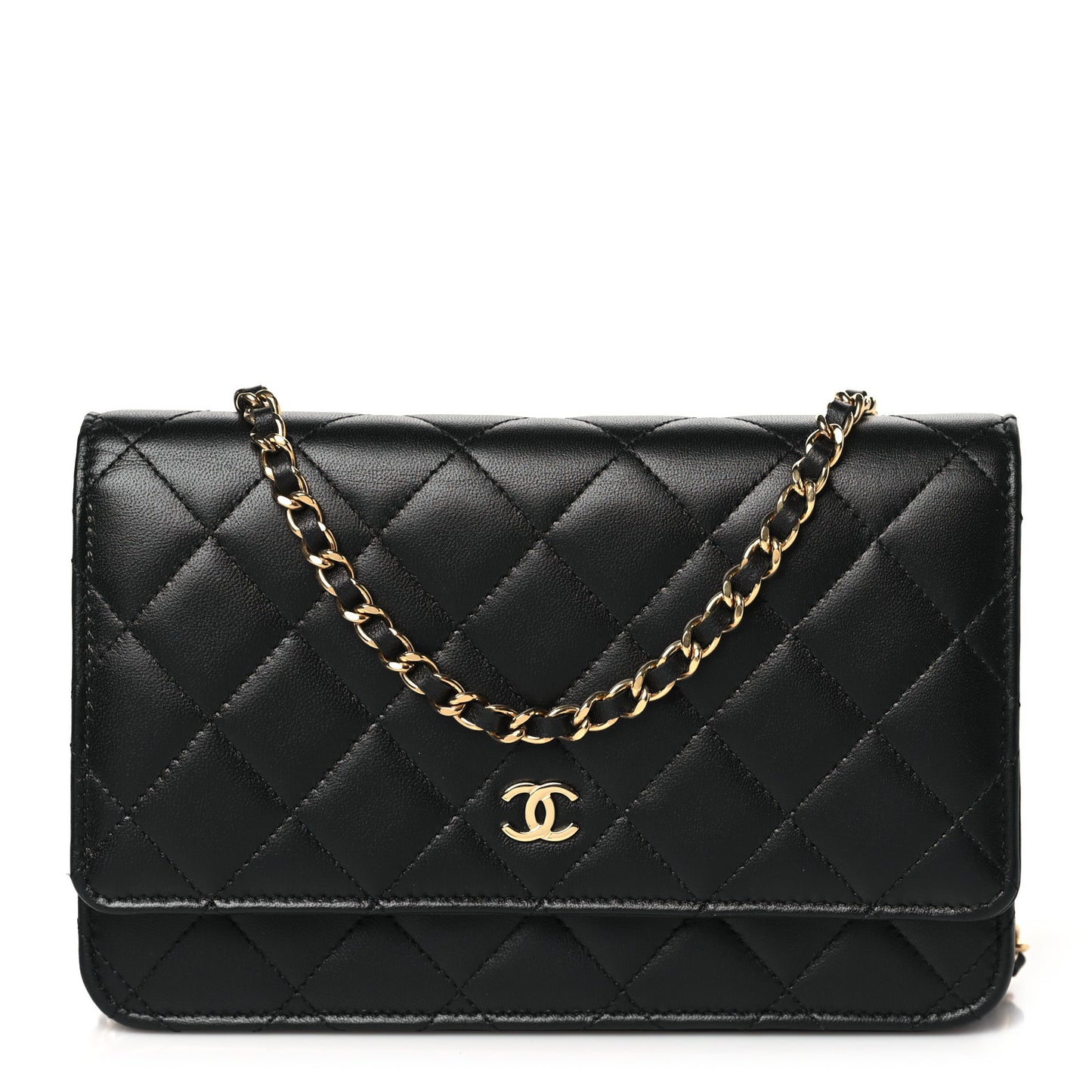 Lambskin Quilted Wallet On Chain WOC Black