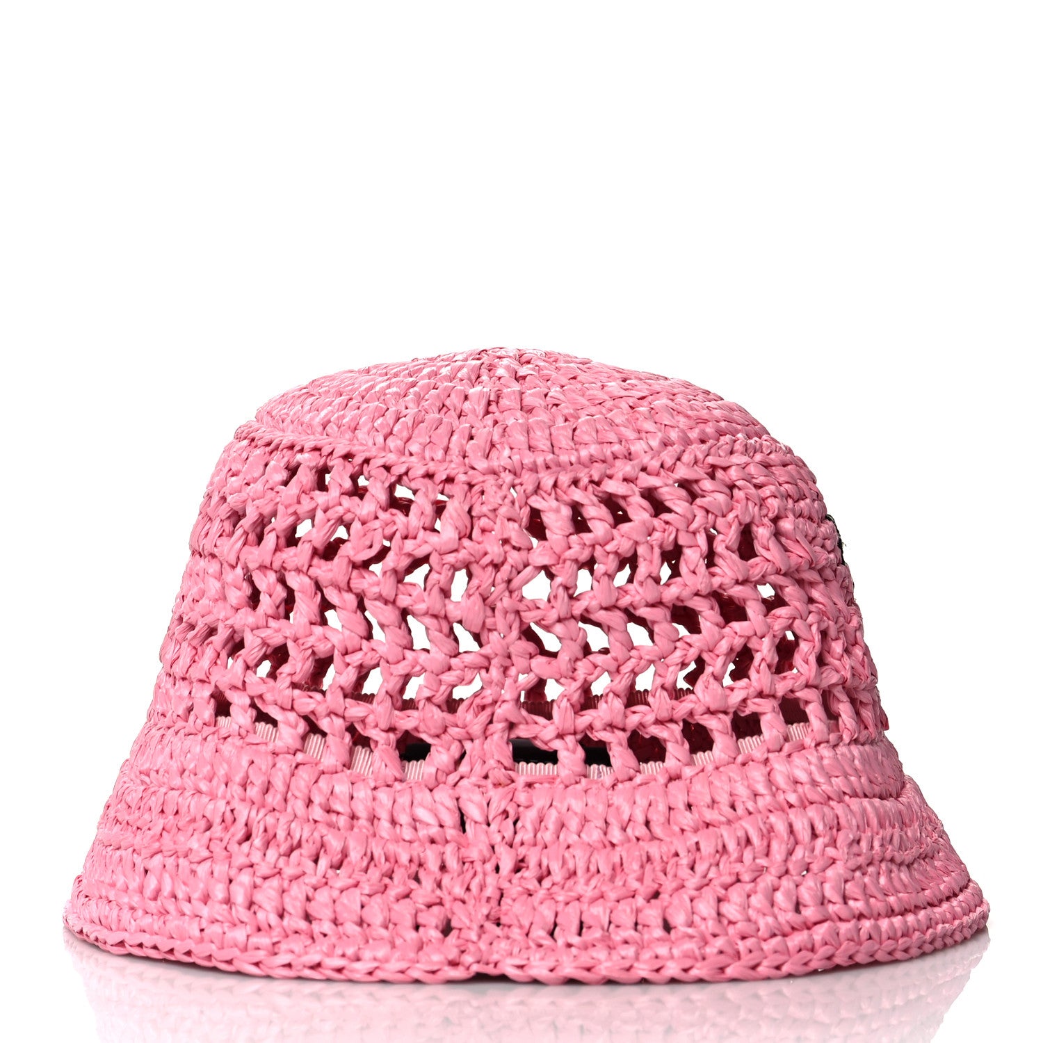 Prada Yarn Raffia Effect Crochet Logo Embroidered Womens Bucket Hat M Petalo 3 of 7