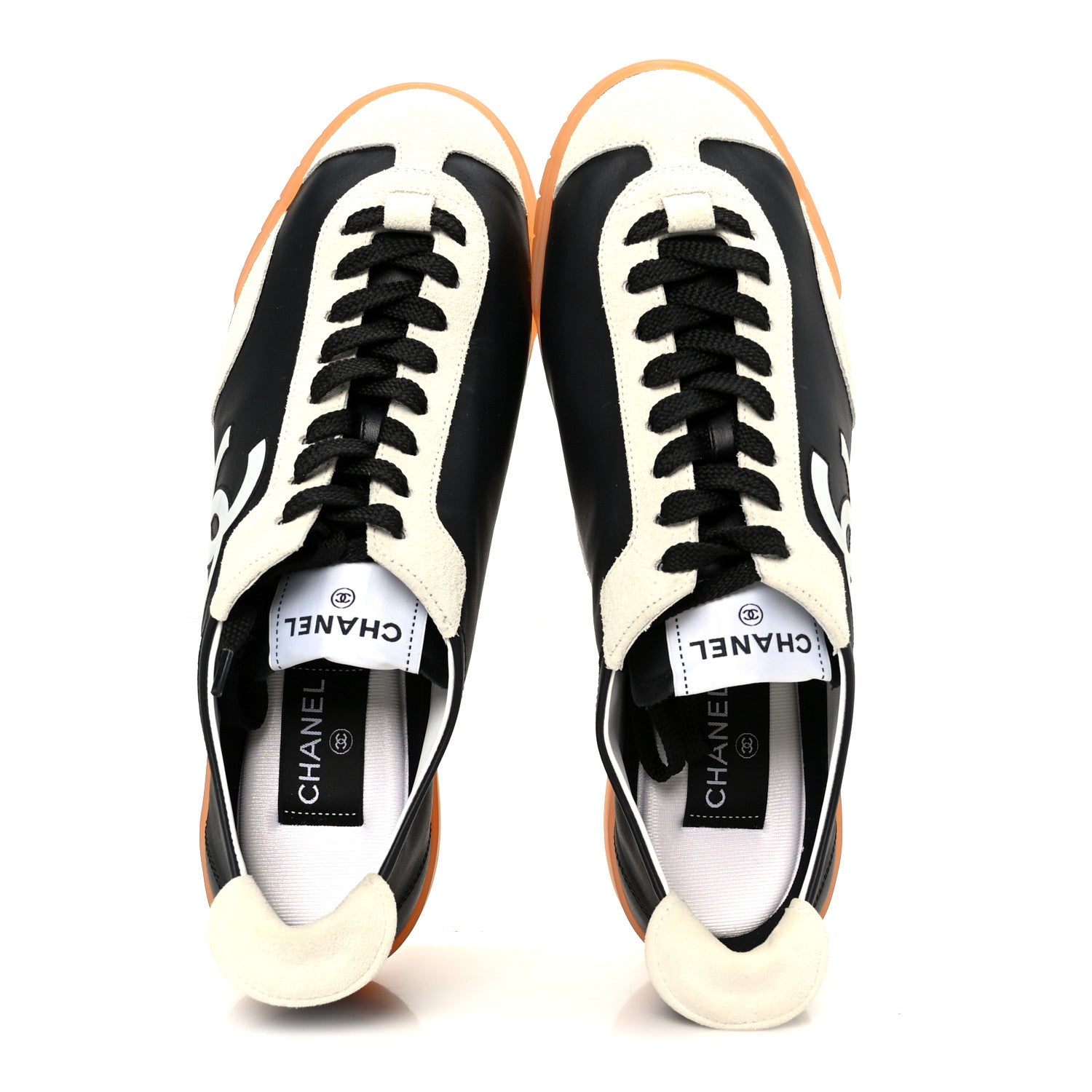 Chanel Calfskin Embossed Suede Sneakers 40 Black White 2 of 11