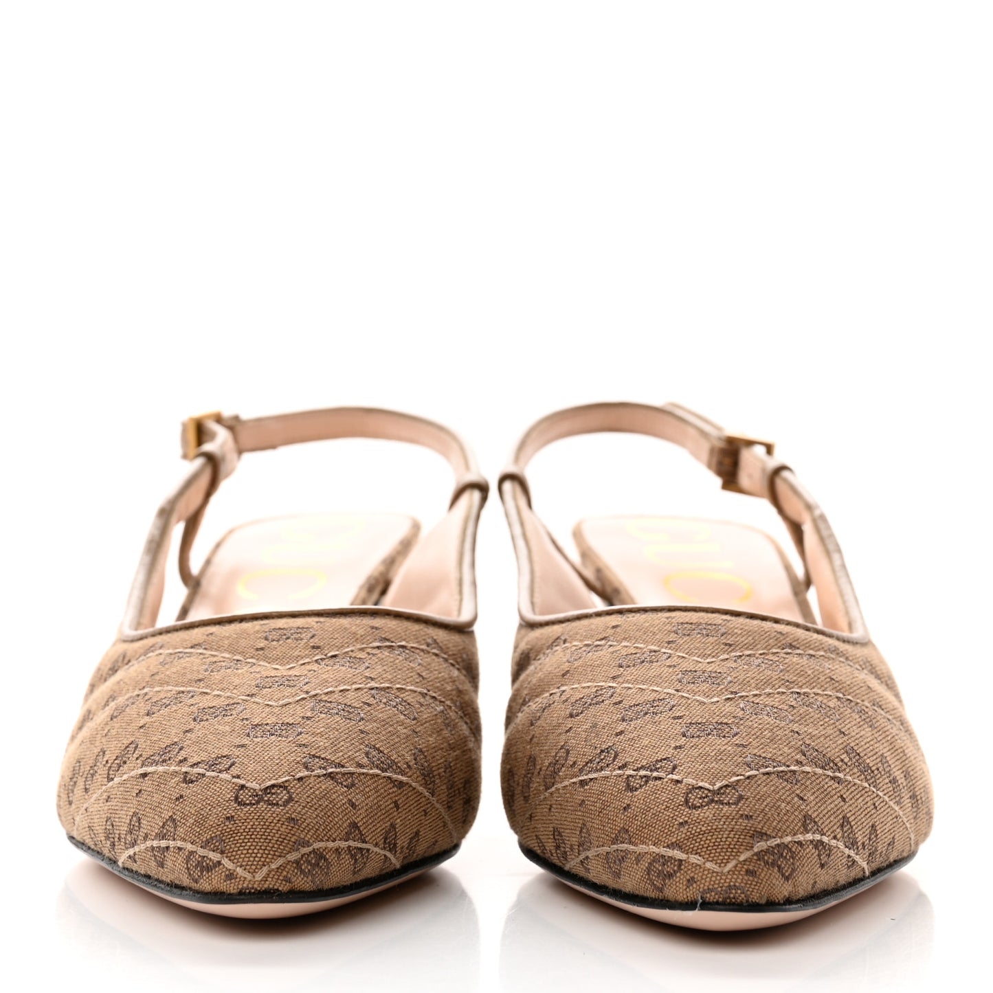 Monogram GG Mignon Nappa Chevron Matelasse Double G 75mm Slingback Pumps 36 Dusty Brown