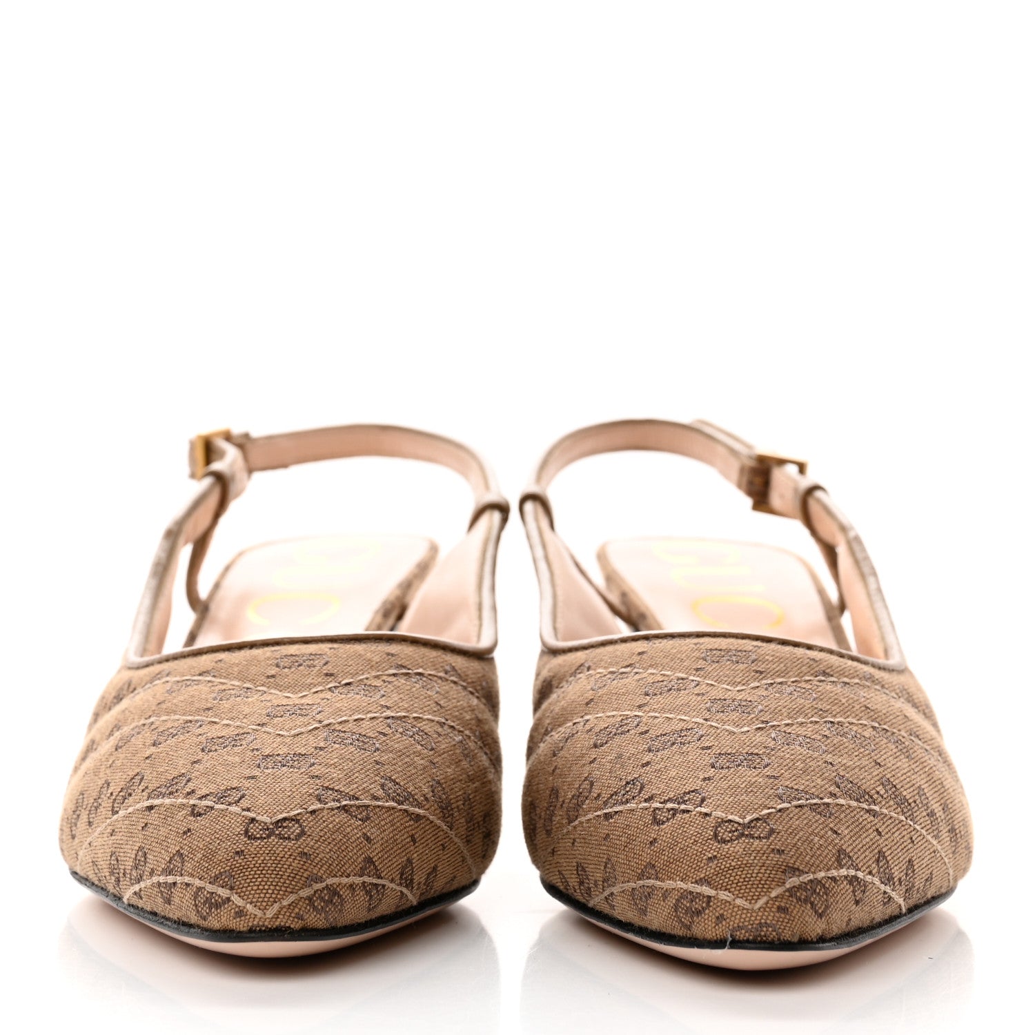 Gucci Monogram GG Mignon Nappa Chevron Matelasse Double G 75mm Slingback Pumps 36 Dusty Brown 2 of 11