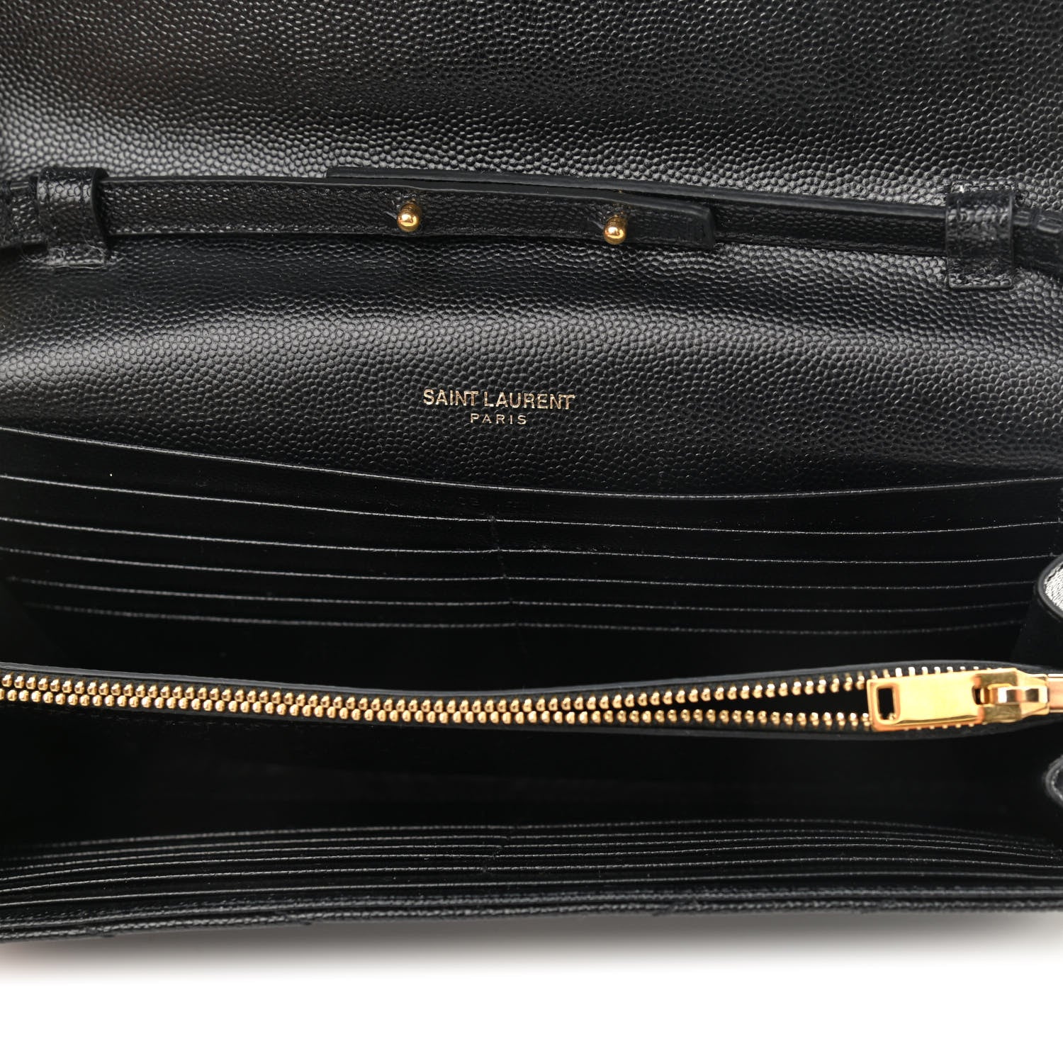 Saint Laurent Grain De Poudre Matelasse Chevron Monogram Chain Wallet Black 5 of 10