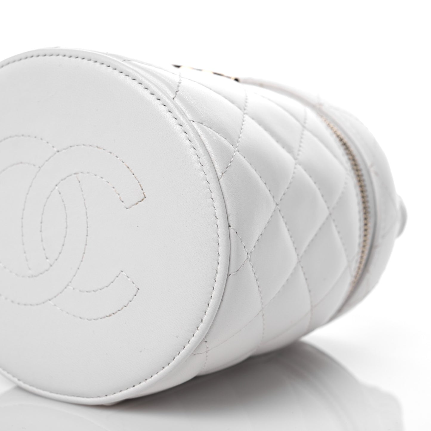 Lambskin Quilted Ruched Handle Vanity Case White