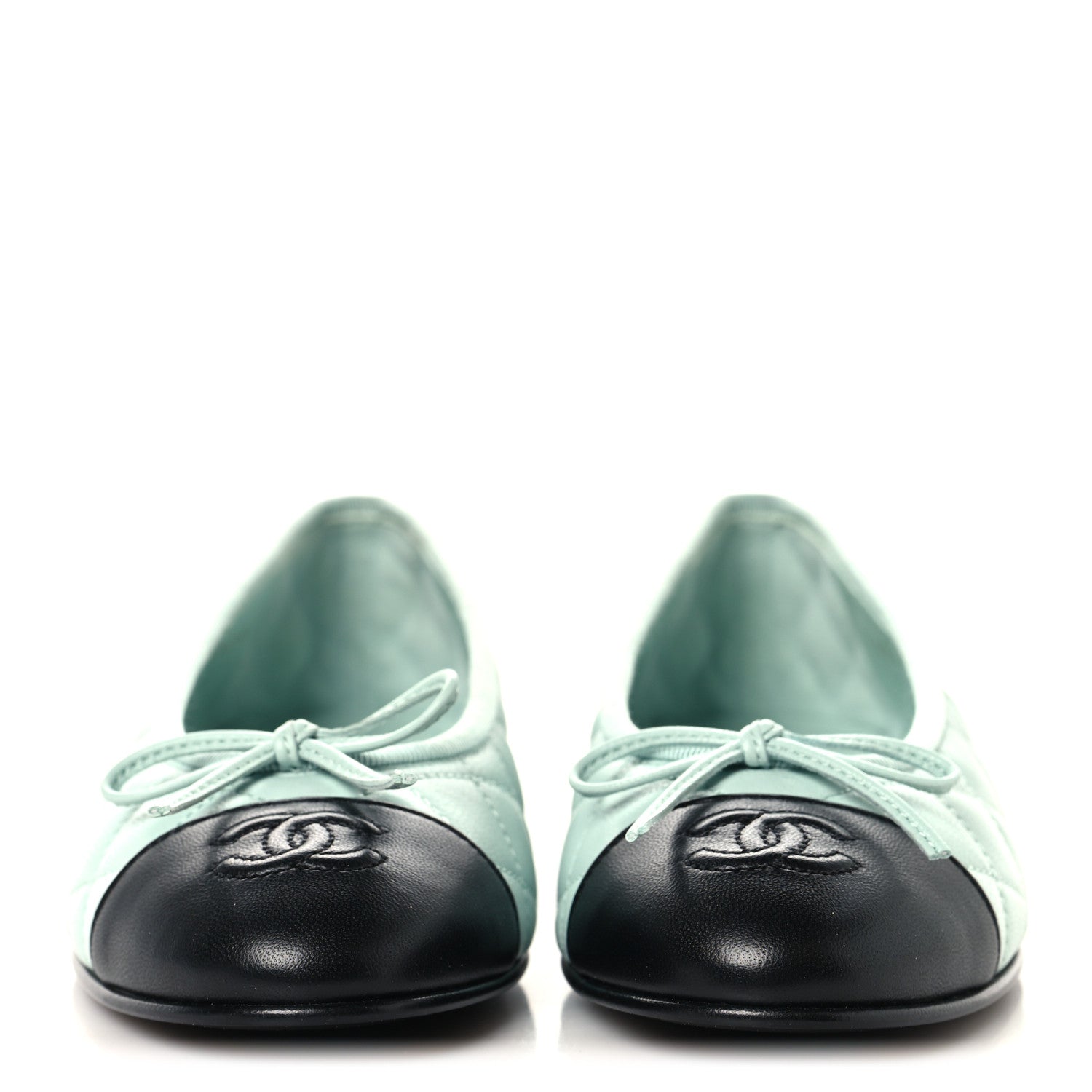 Chanel Lambskin Quilted CC Cap Toe Ballerina Flats 37 Light Blue Black 3 of 9