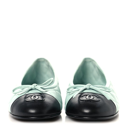 Chanel Lambskin Quilted CC Cap Toe Ballerina Flats 37 Light Blue Black 3 of 9
