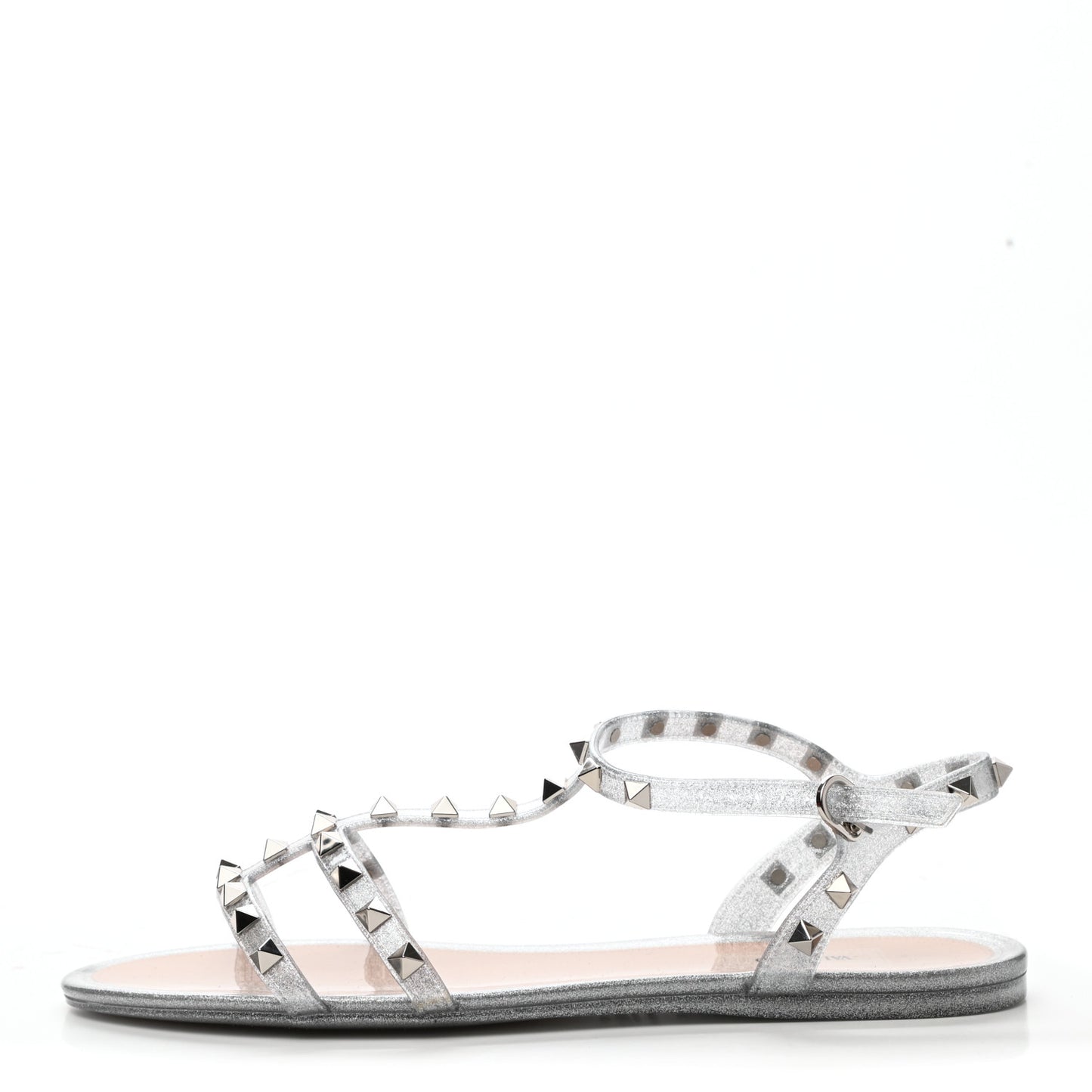 PVC Jelly Glitter Rockstud Caged Sandals 41 SIlver