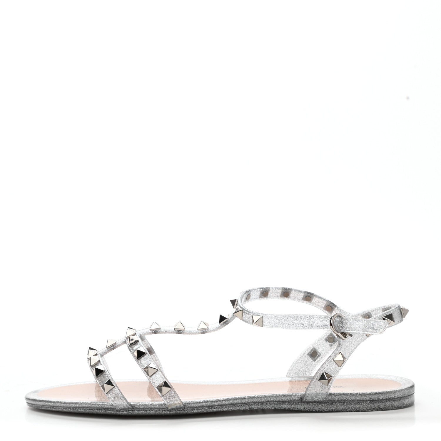 Valentino Garavani PVC Jelly Glitter Rockstud Caged Sandals 41 SIlver 1 of 8