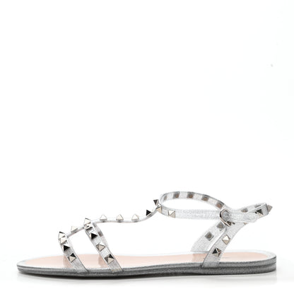 Valentino Garavani PVC Jelly Glitter Rockstud Caged Sandals 41 SIlver 1 of 8