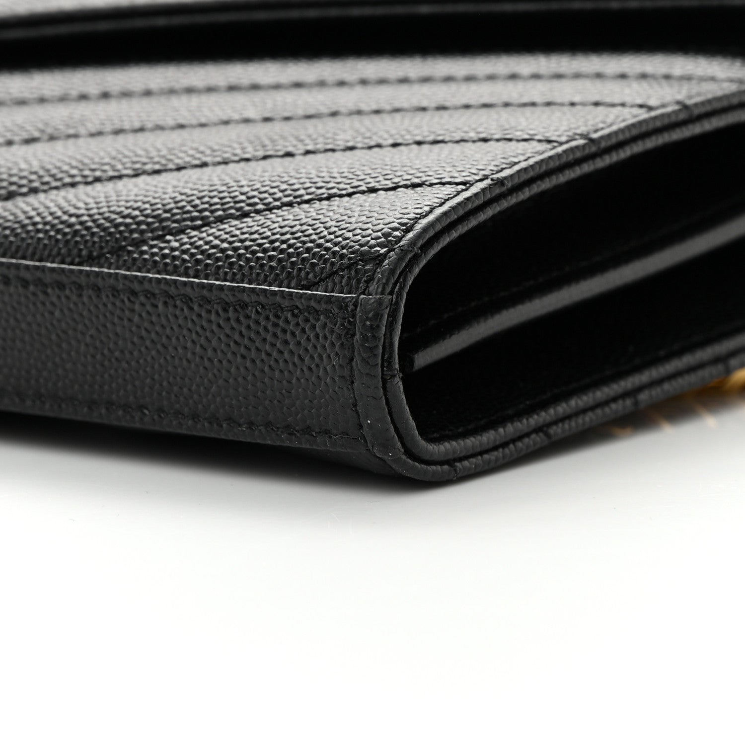 Saint Laurent Grain De Poudre Matelasse Chevron Monogram Chain Wallet Black 10 of 15