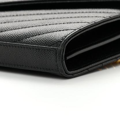 Saint Laurent Grain De Poudre Matelasse Chevron Monogram Chain Wallet Black 10 of 15