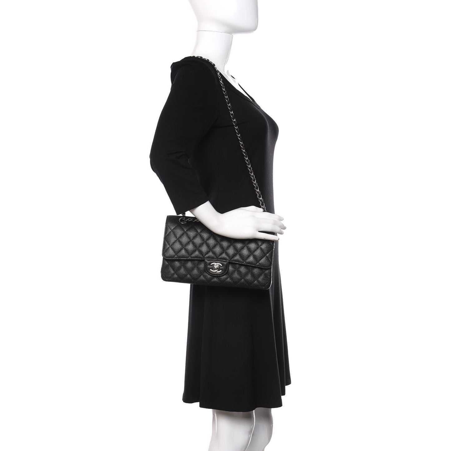 Caviar Quilted Medium Double Flap Black