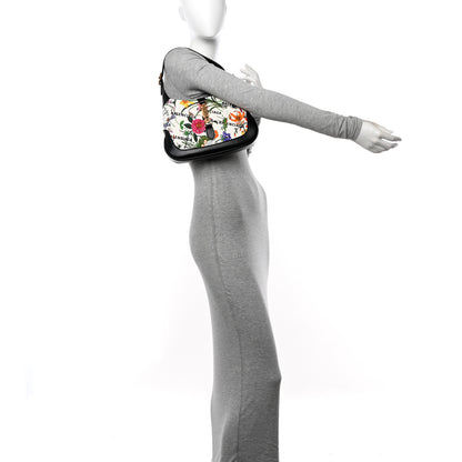 Gucci X BALENCIAGA Canvas Boarded Pluton Calfskin Flora Logo Print Small Jackie 1961 Hobo White Multicolor Black 2 of 11