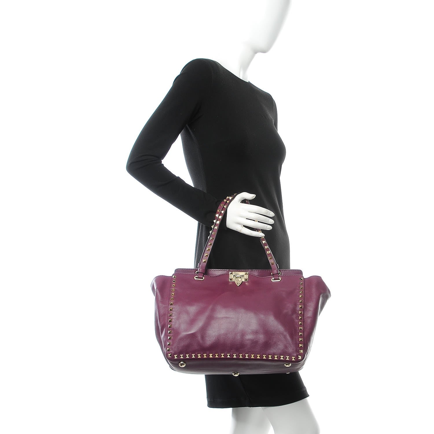 Valentino Garavani Vitello Medium Rockstud Tote Grape 3 of 9