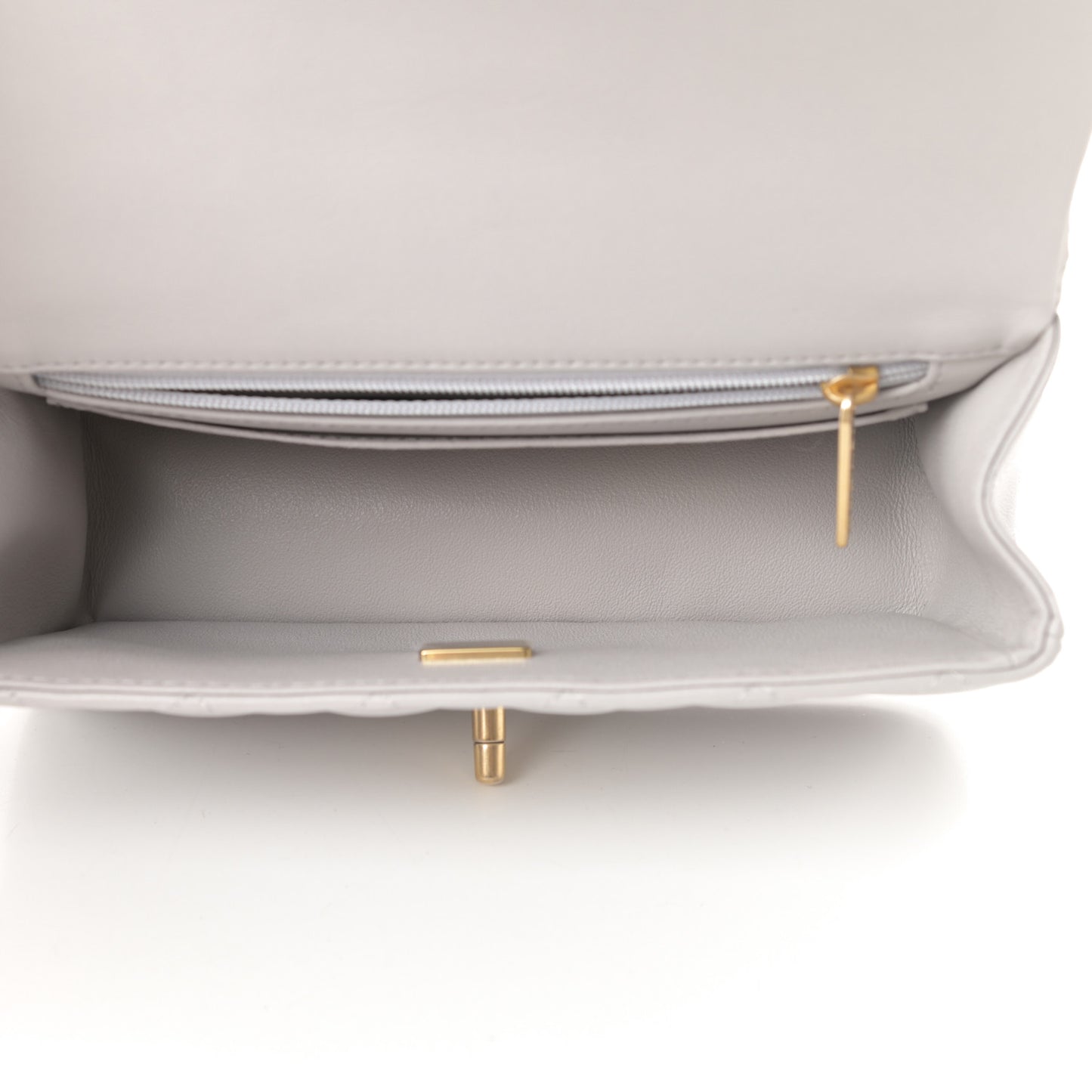 Lambskin Quilted Mini Top Handle Rectangular Flap Grey
