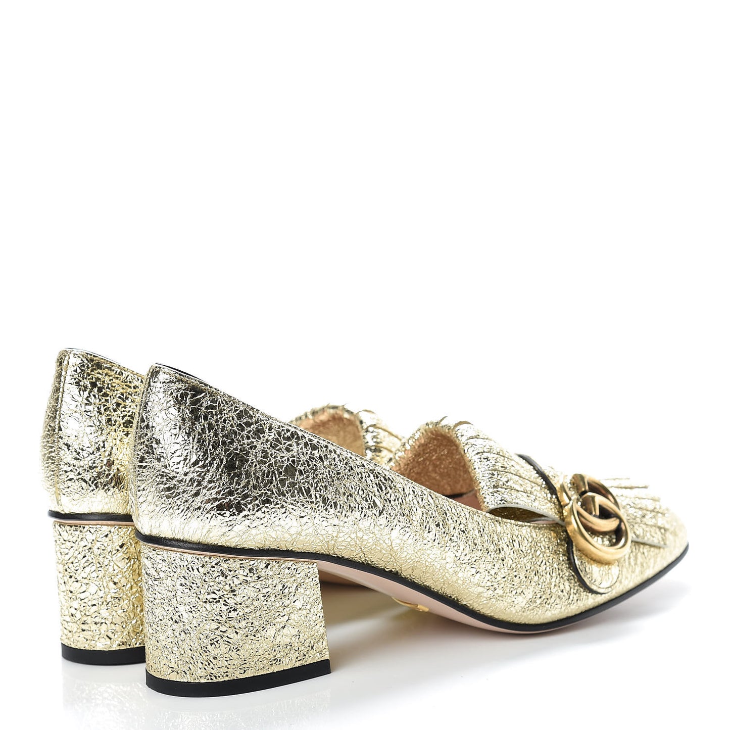 Galassia GG Marmont Fringe 50mm Loafer Pumps 38.5 Platino