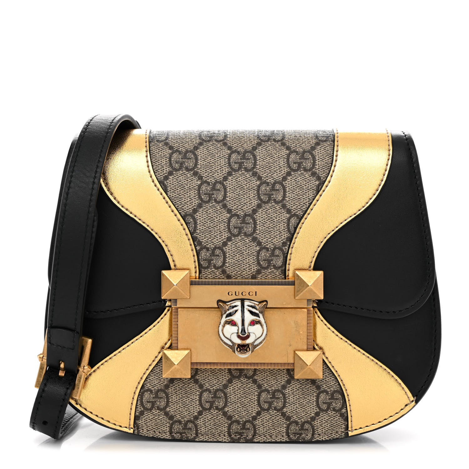 Gucci GG Supreme Monogram Small Osiride Shoulder Bag Black Gold 1 of 10