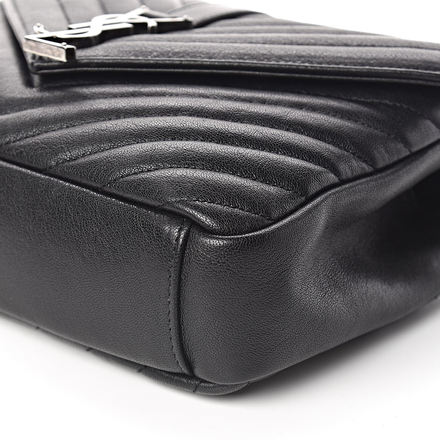 Sheepskin Matelasse Chevron Monogram Medium College Bag Black