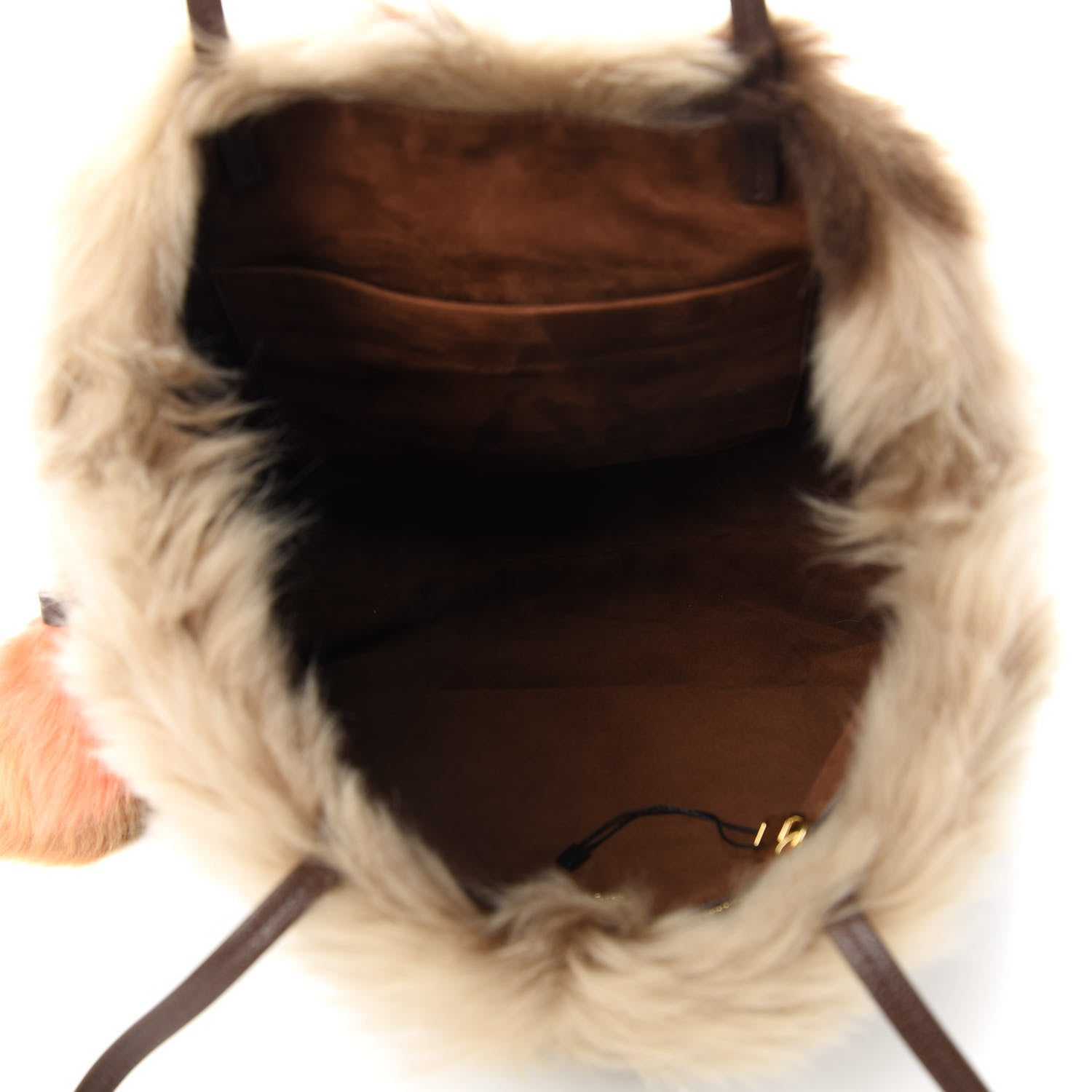 Prada Montone Shearling Fox Fur Saffiano Shoulder Bag Brown 5 of 10